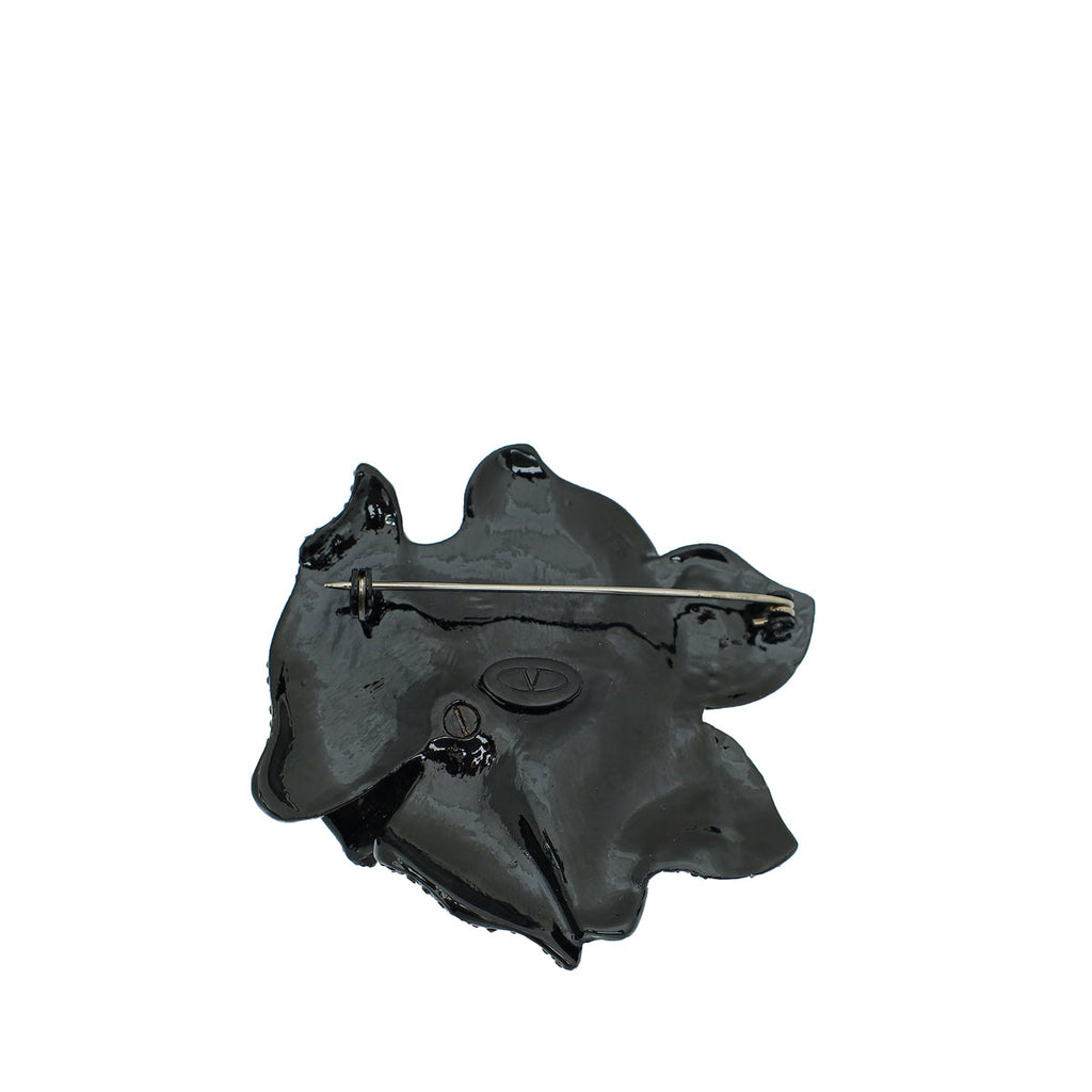 Valentino Black Crystal Studded Rose Brooch