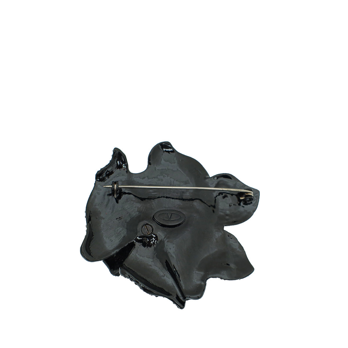 Valentino Black Crystal Studded Rose Brooch