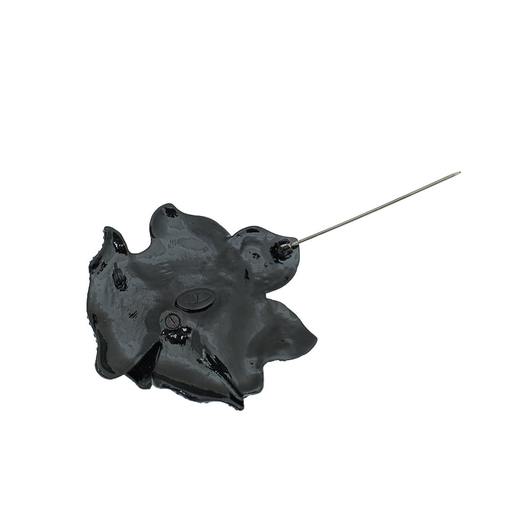 Valentino Black Crystal Studded Rose Brooch