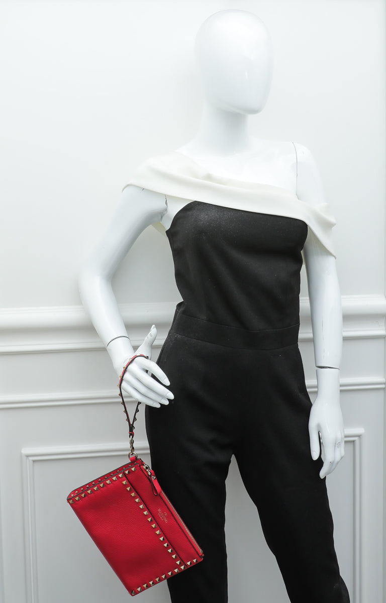 Valentino Red Rockstud Medium Pouch