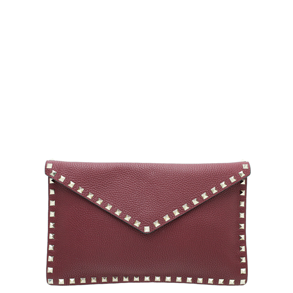 Valentino Burgundy Rockstud Envelope Flap Large Pouch