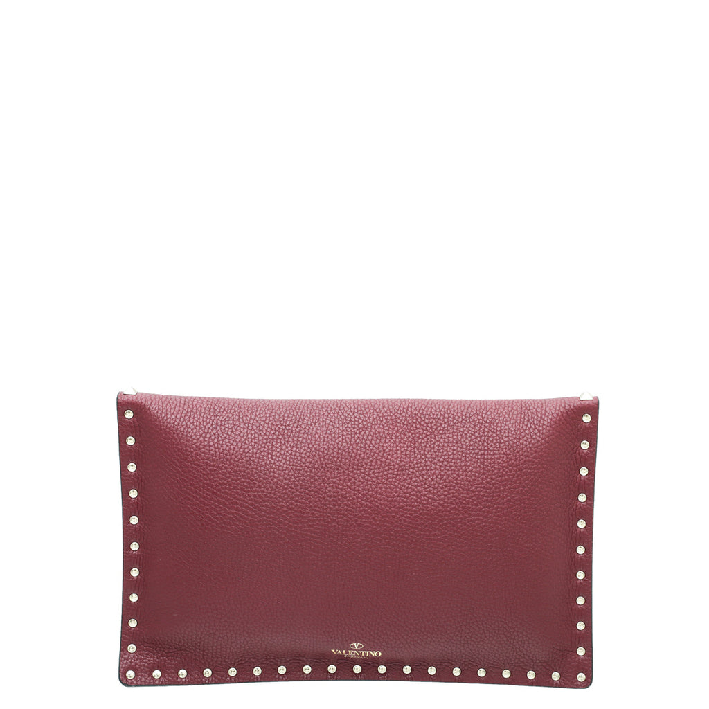 Valentino Burgundy Rockstud Envelope Flap Large Pouch