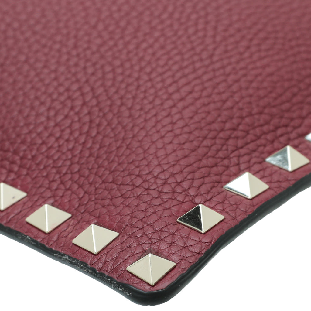 Valentino Burgundy Rockstud Envelope Flap Large Pouch