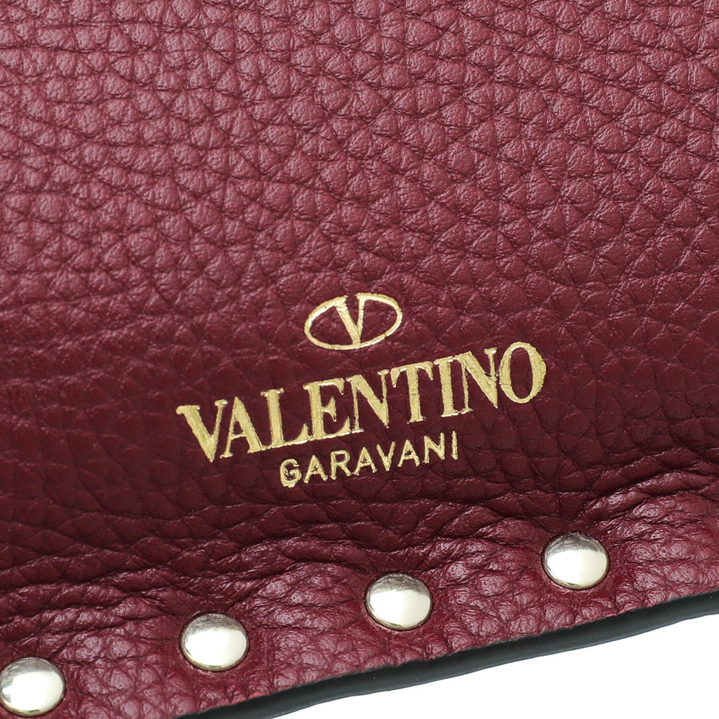 Valentino Burgundy Rockstud Envelope Flap Large Pouch