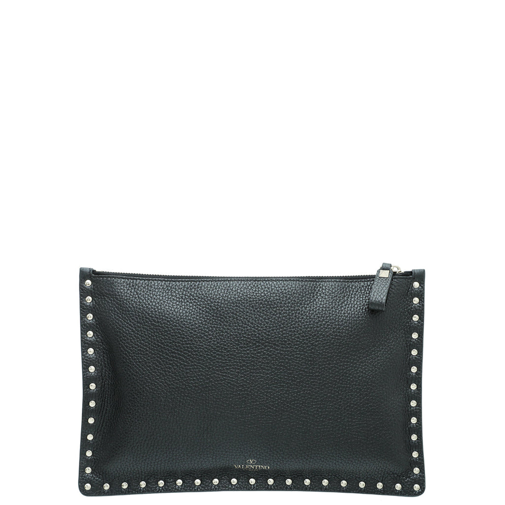 Valentino Black Rockstud Medium Zip Pouch