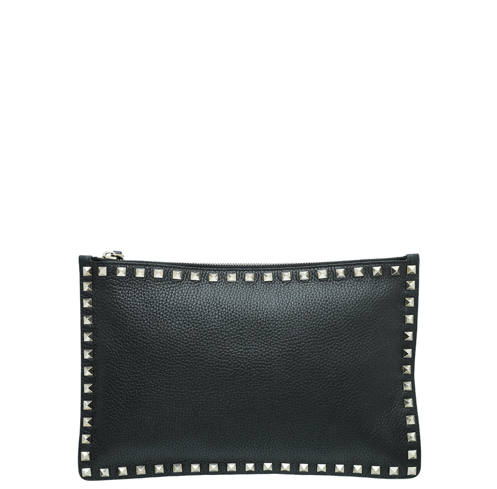 Valentino Black Rockstud Medium Zip Pouch