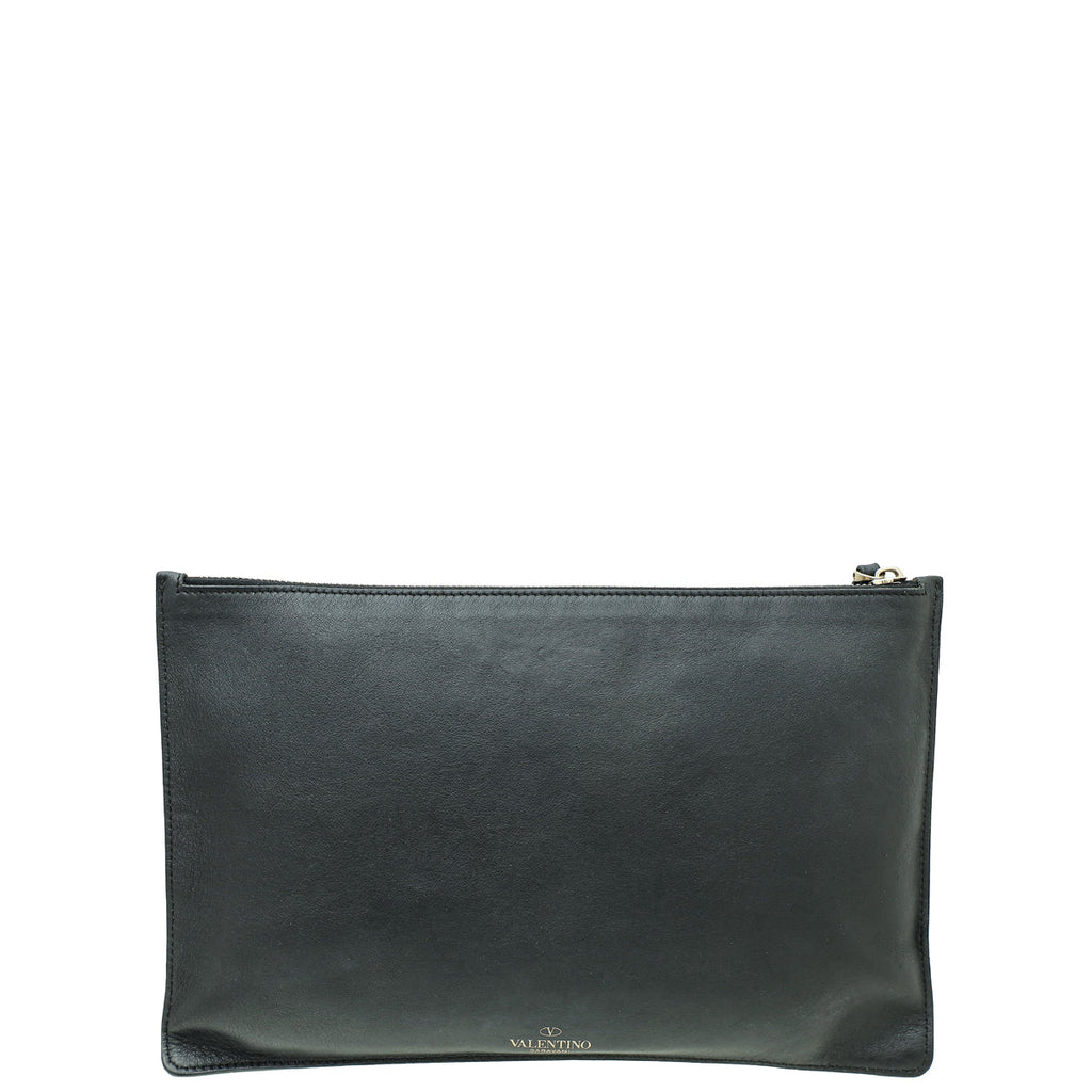 Valentino Black VLTN Zip Clutch