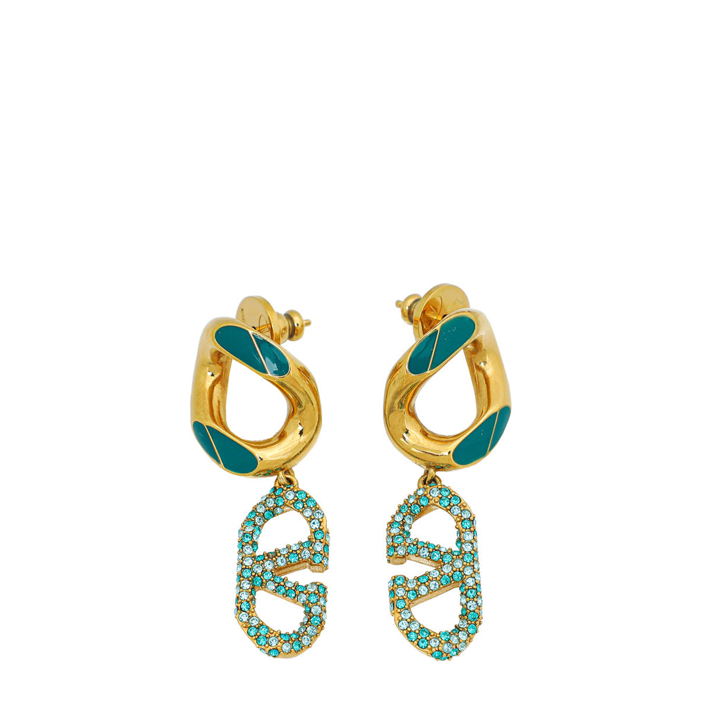 Valentino Gold Vlogo w/ Strass Earrings