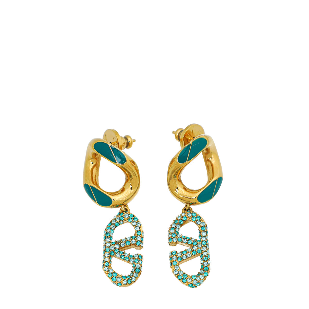 Valentino Gold Vlogo w/ Strass Earrings