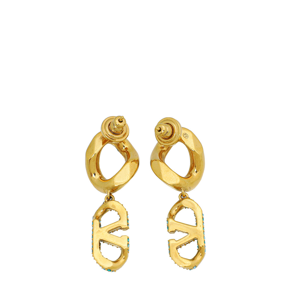 Valentino Gold Vlogo w/ Strass Earrings
