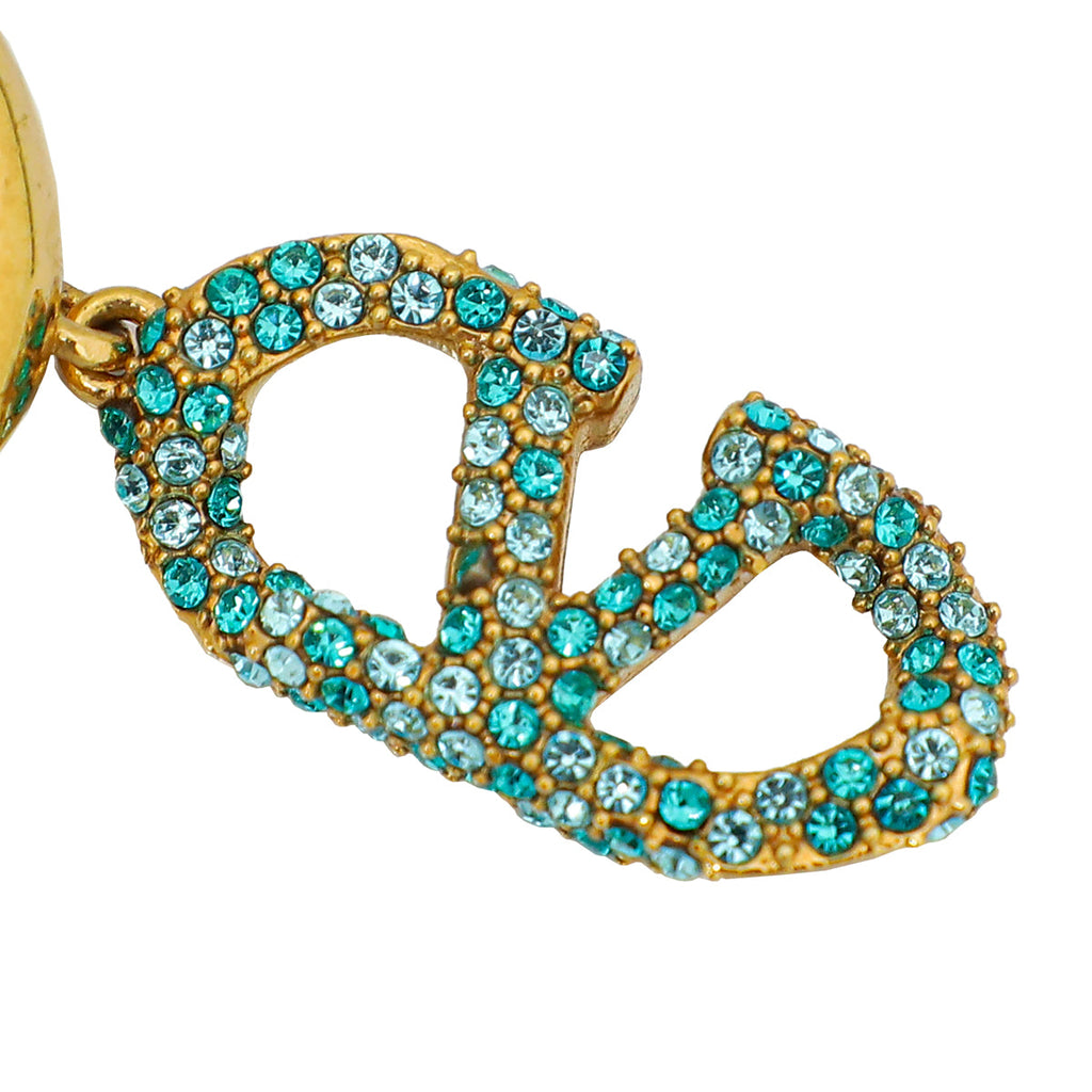 Valentino Gold Vlogo w/ Strass Earrings