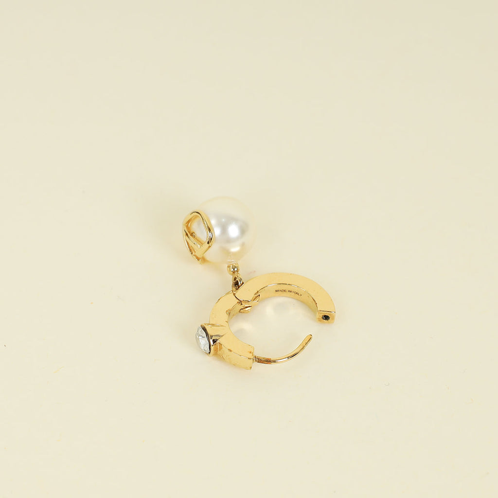 Valentino Gold Vlogo Pearl Drop Hoop Earrings
