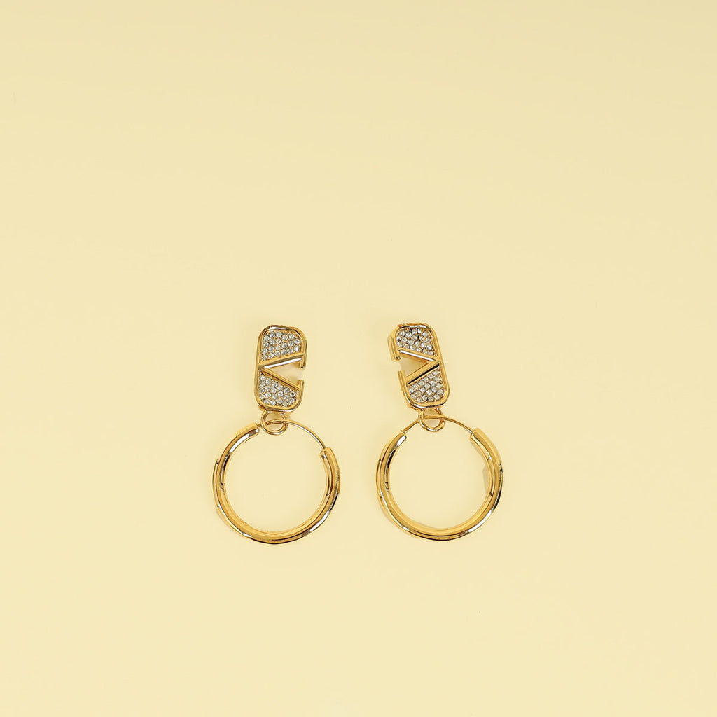 Valentino Gold VLOGO Signature Crystal-Embellished Hoop Earrings