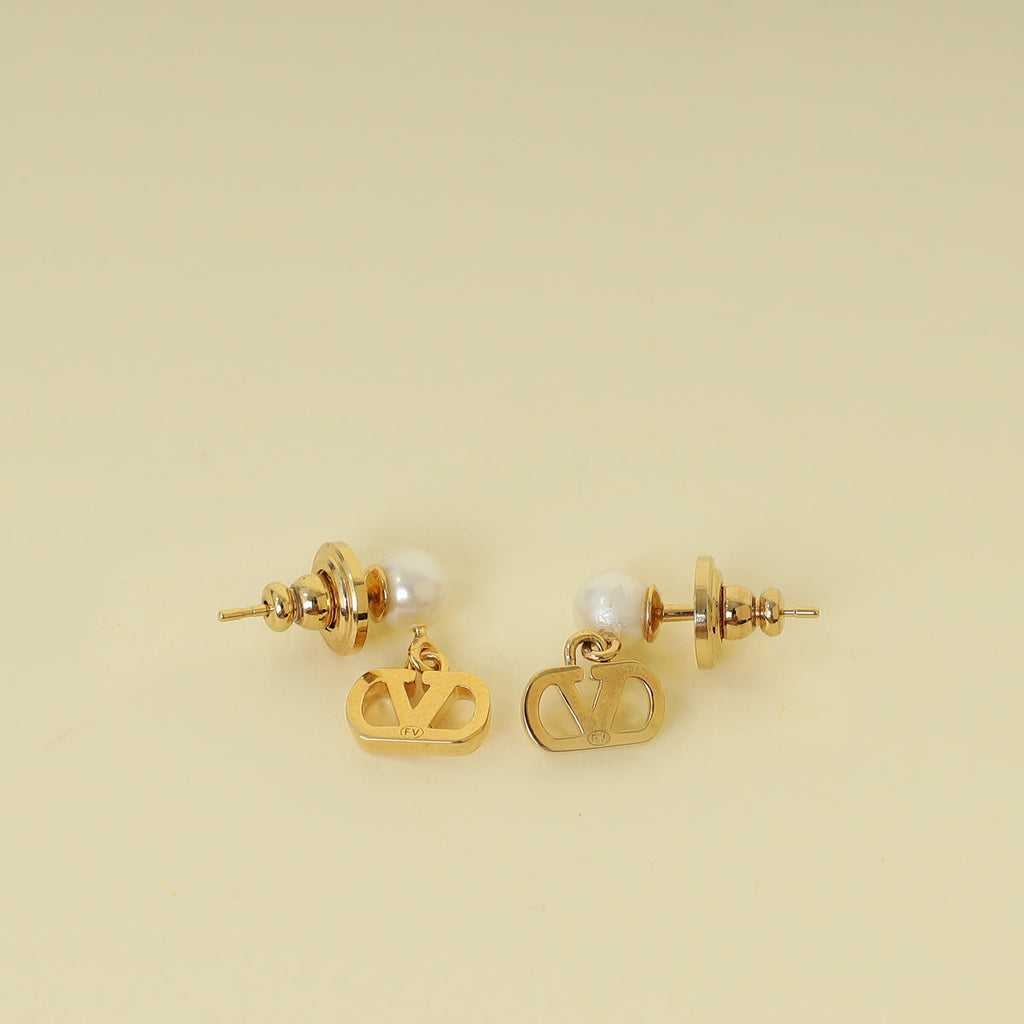 Valentino Gold VLOGO Signature Metal and Pearl Earrings