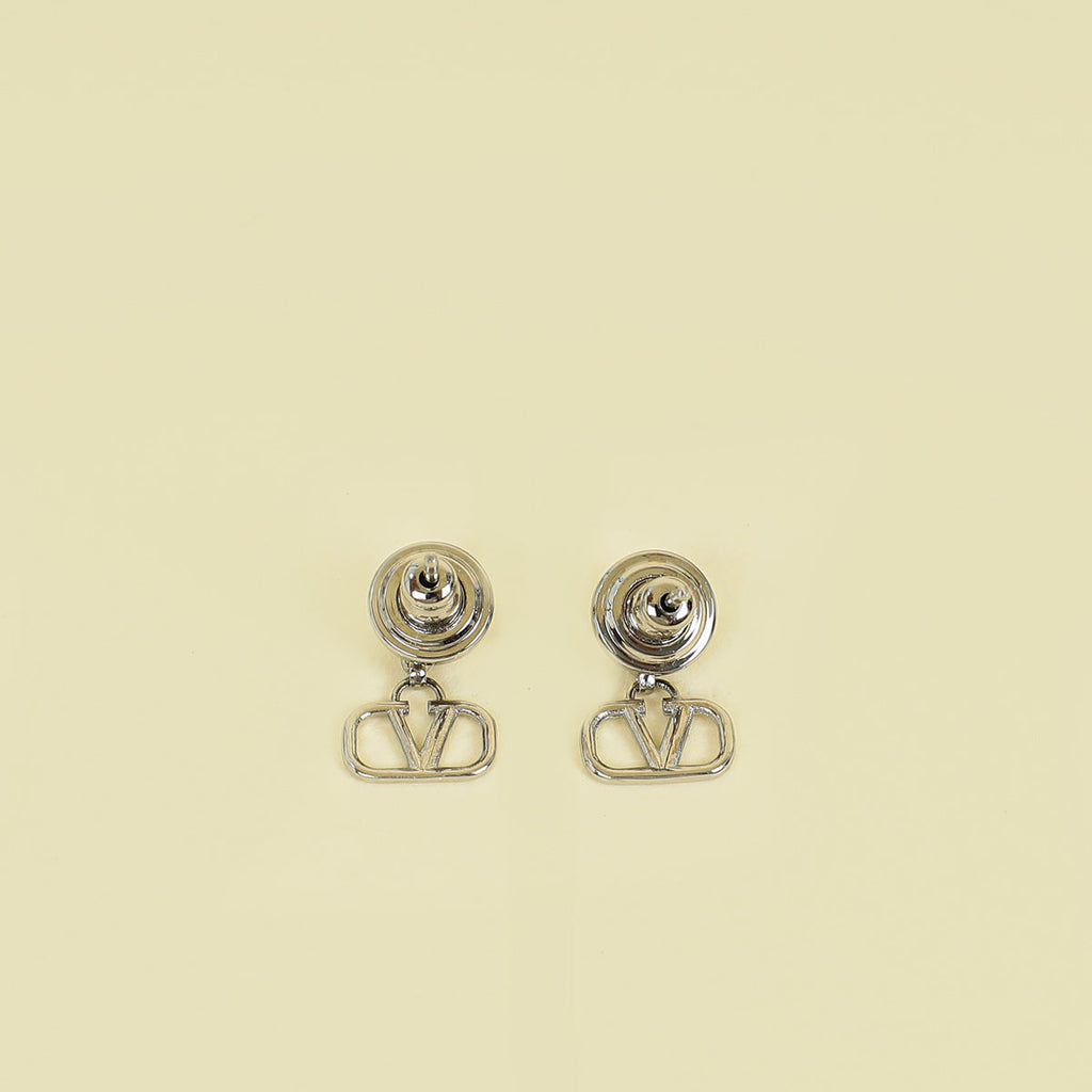 Valentino Silver Tone Vlogo Drop Earrings