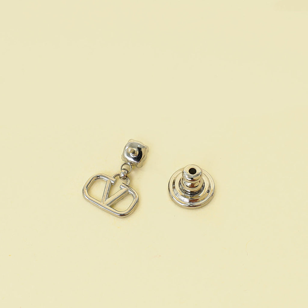 Valentino Silver Tone Vlogo Drop Earrings