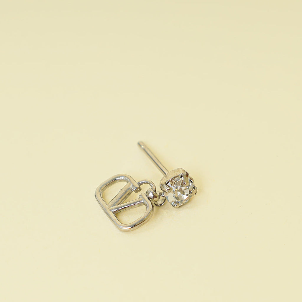 Valentino Silver Tone Vlogo Drop Earrings