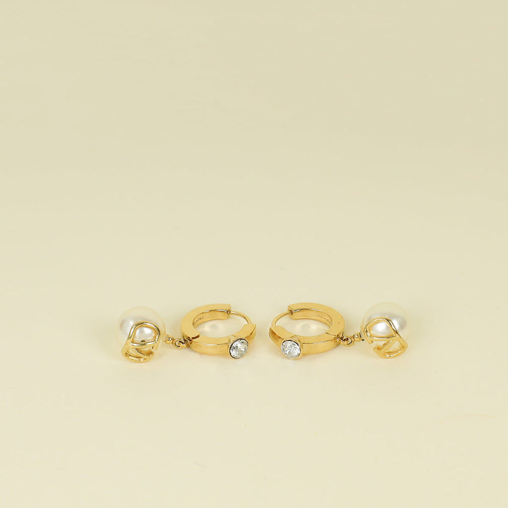 Valentino Gold VLogo Signature Crystal & Pearl Drop Hoop Earrings