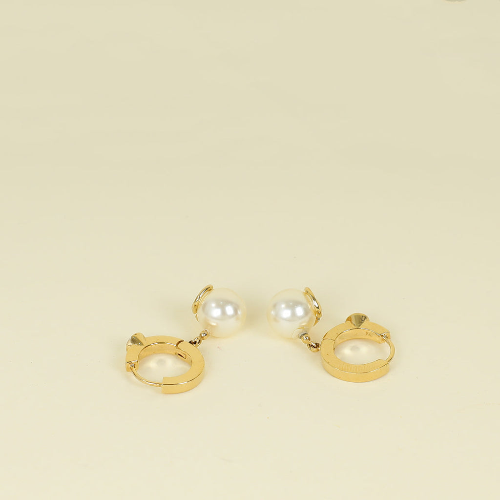 Valentino Gold VLogo Signature Crystal & Pearl Drop Hoop Earrings