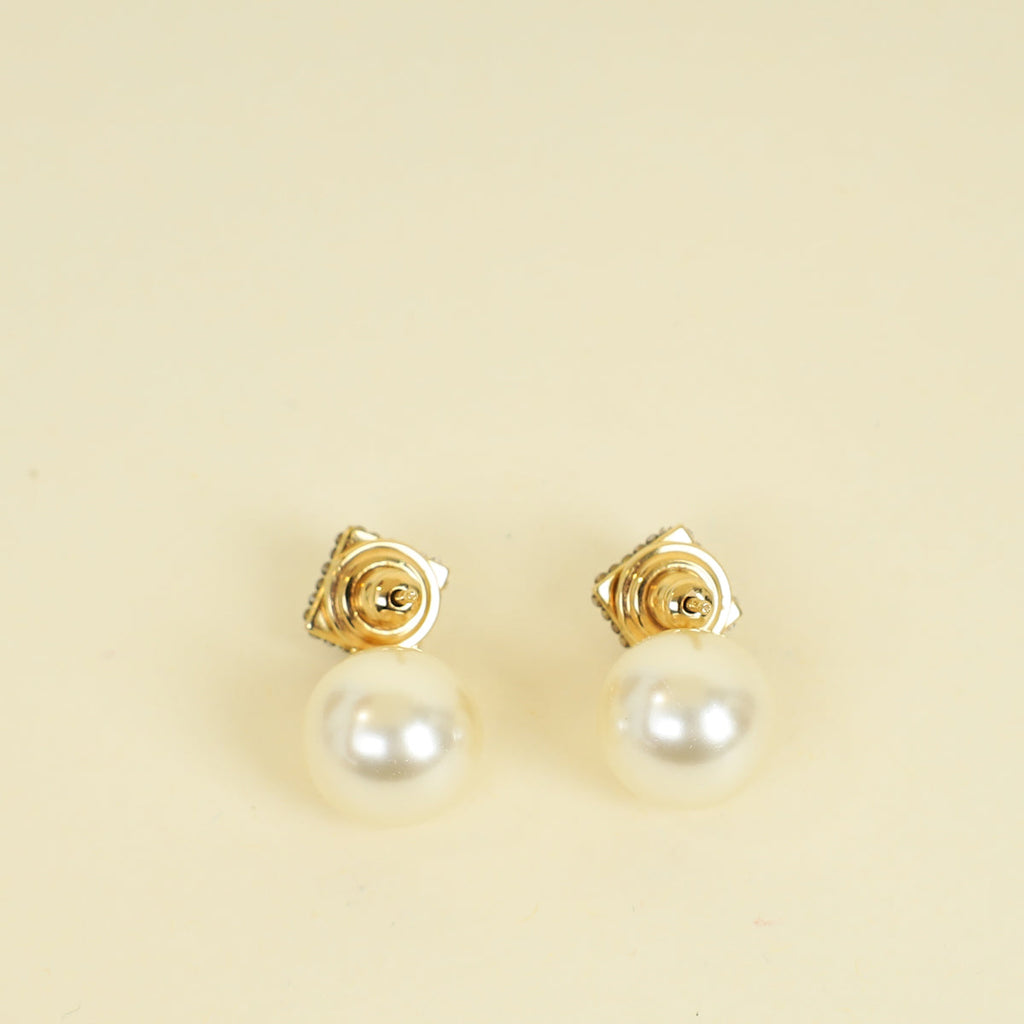 Valentino Gold Rockstud Pearl Drop Earrings