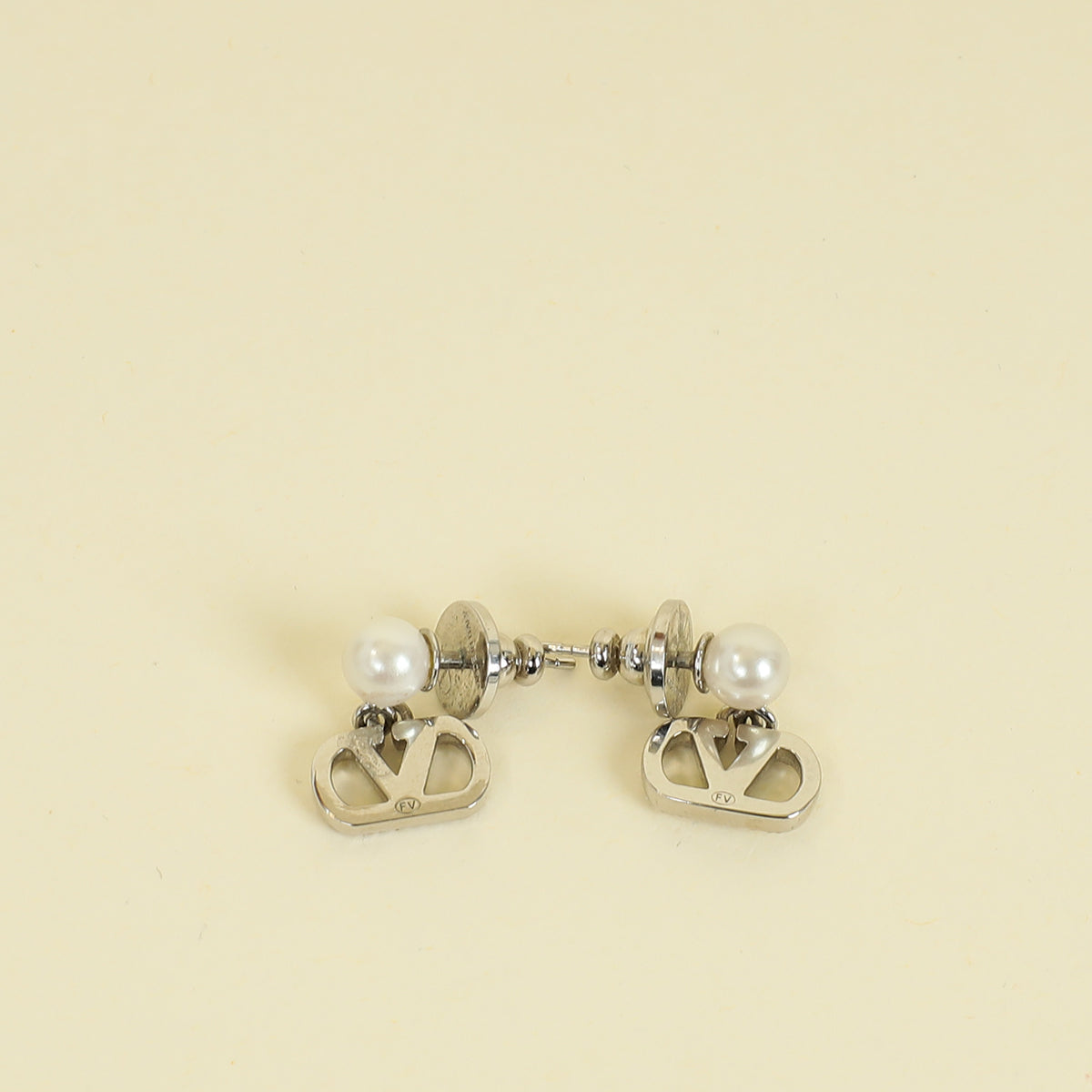 Valentino Silver Vlogo Crystal And Pearl Earrings