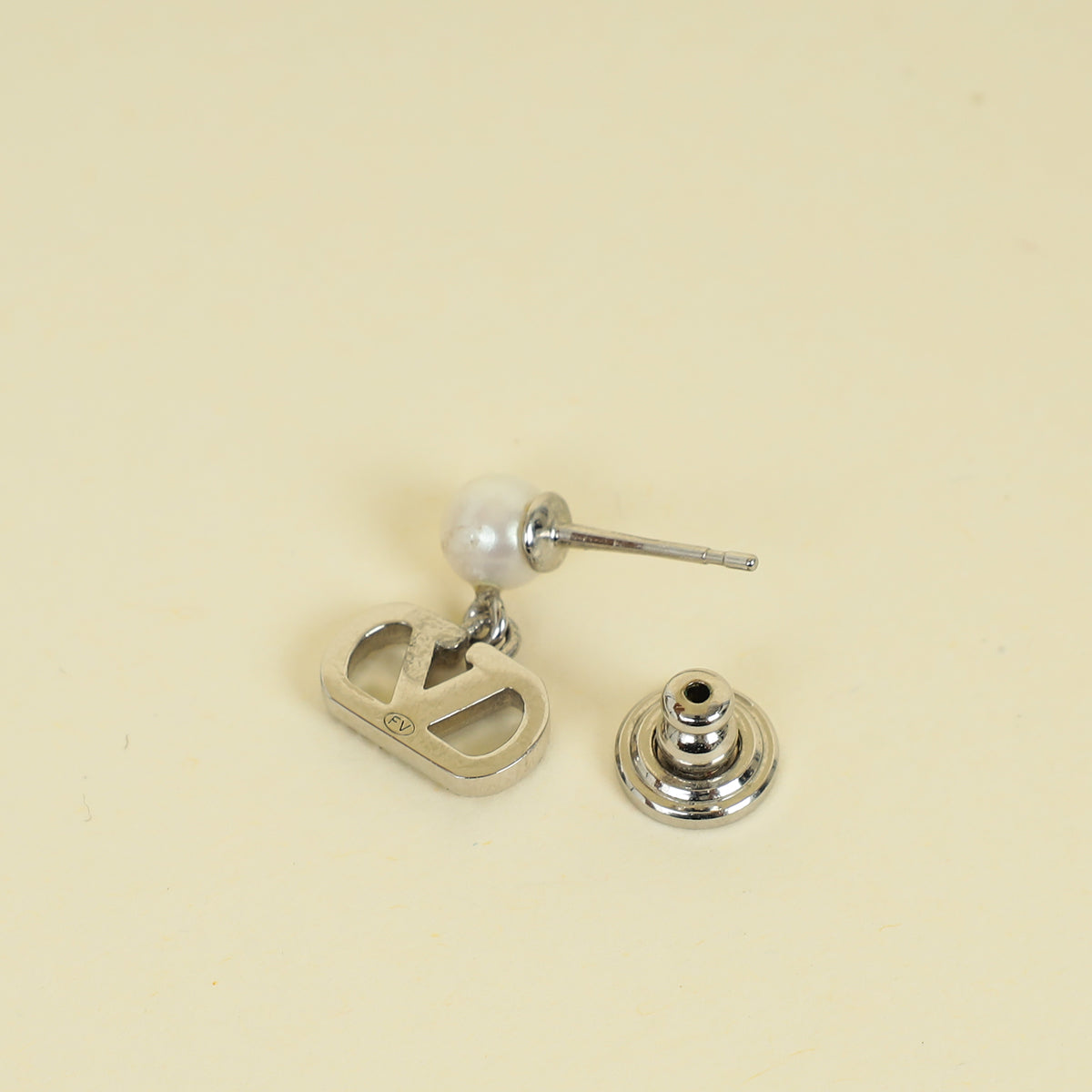 Valentino Silver Vlogo Crystal And Pearl Earrings