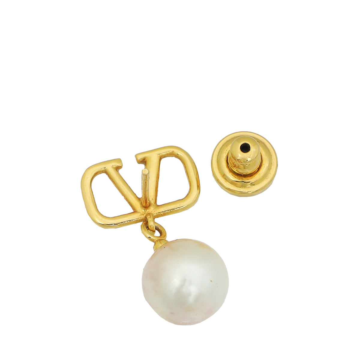 Valentino Gold Tone VLogo Signature Earrings W/ Swarovski Pearl