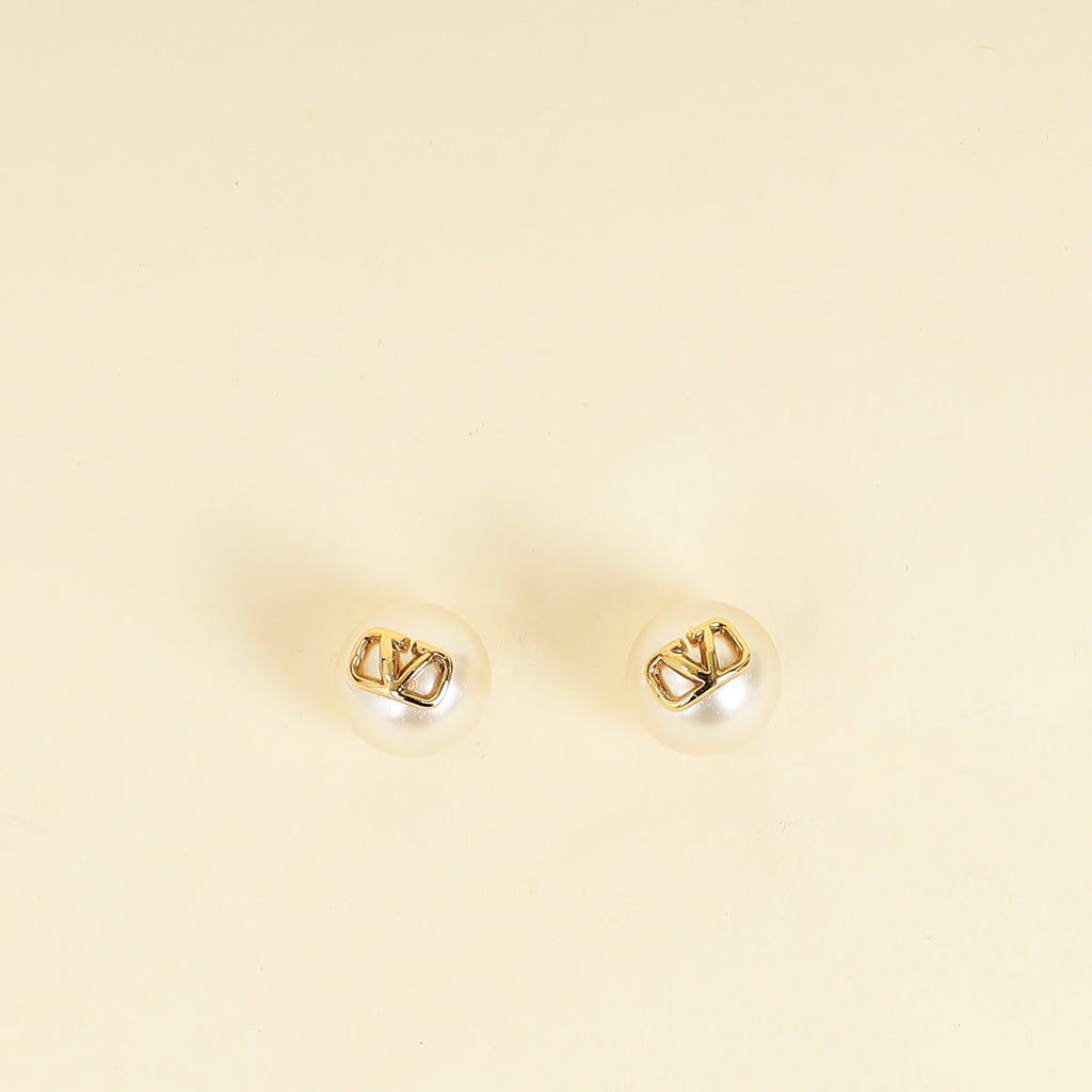 Valentino White Vlogo Pearl Earrings