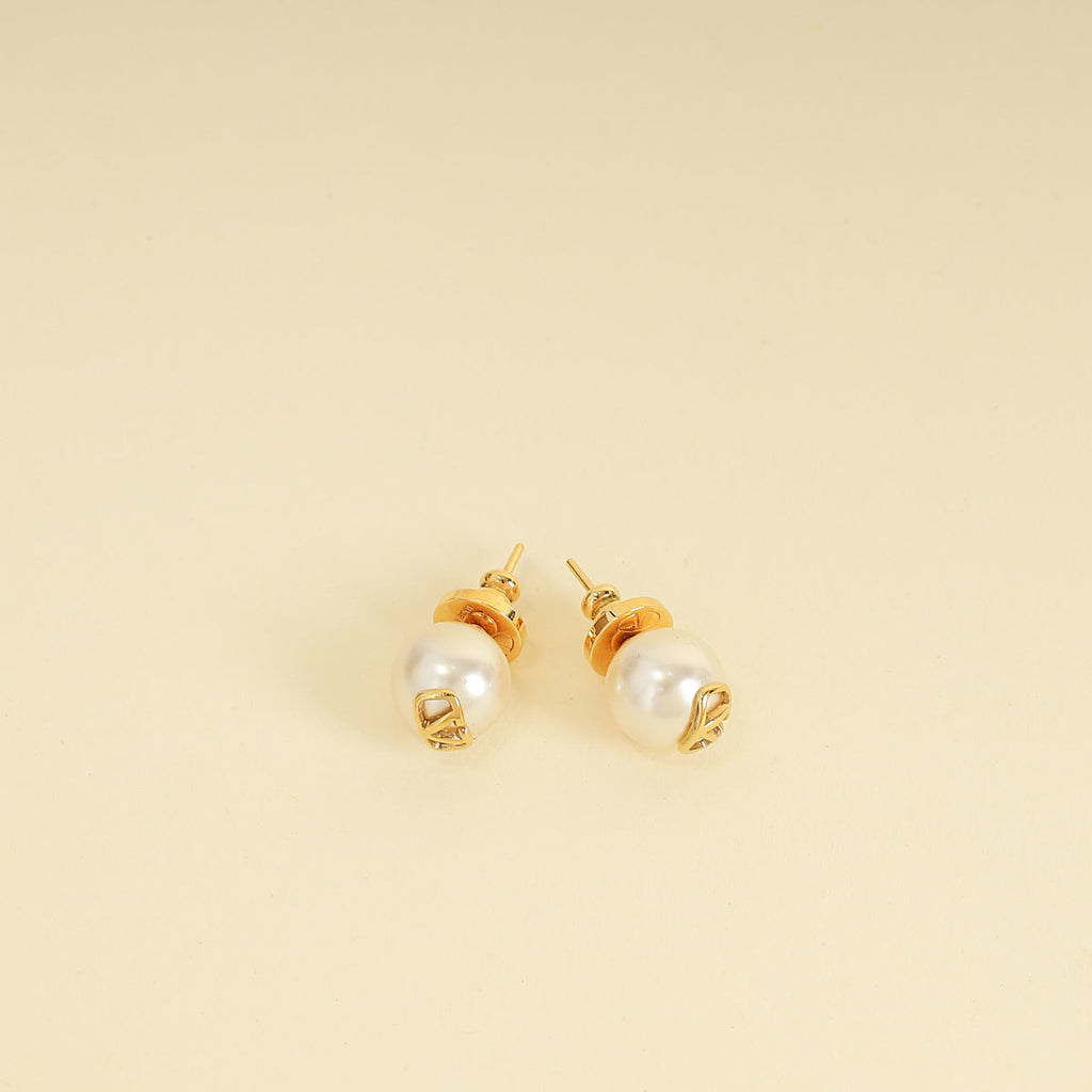 Valentino White Vlogo Pearl Earrings