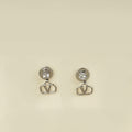 Valentino Silver VLogo w/ Crystal Stud Earrings