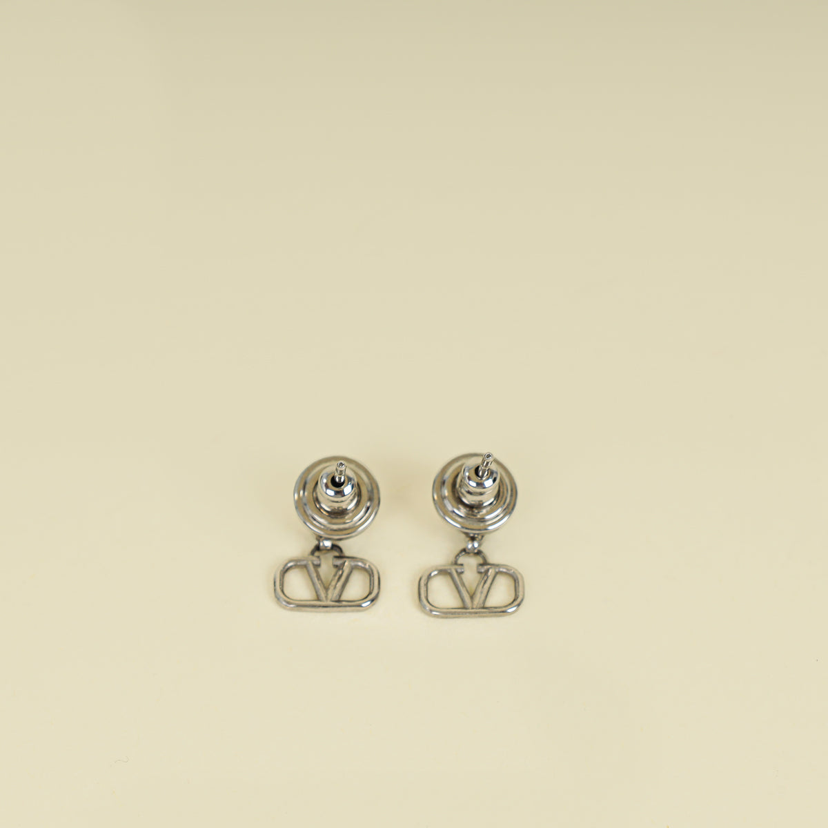 Valentino Silver VLogo w/ Crystal Stud Earrings