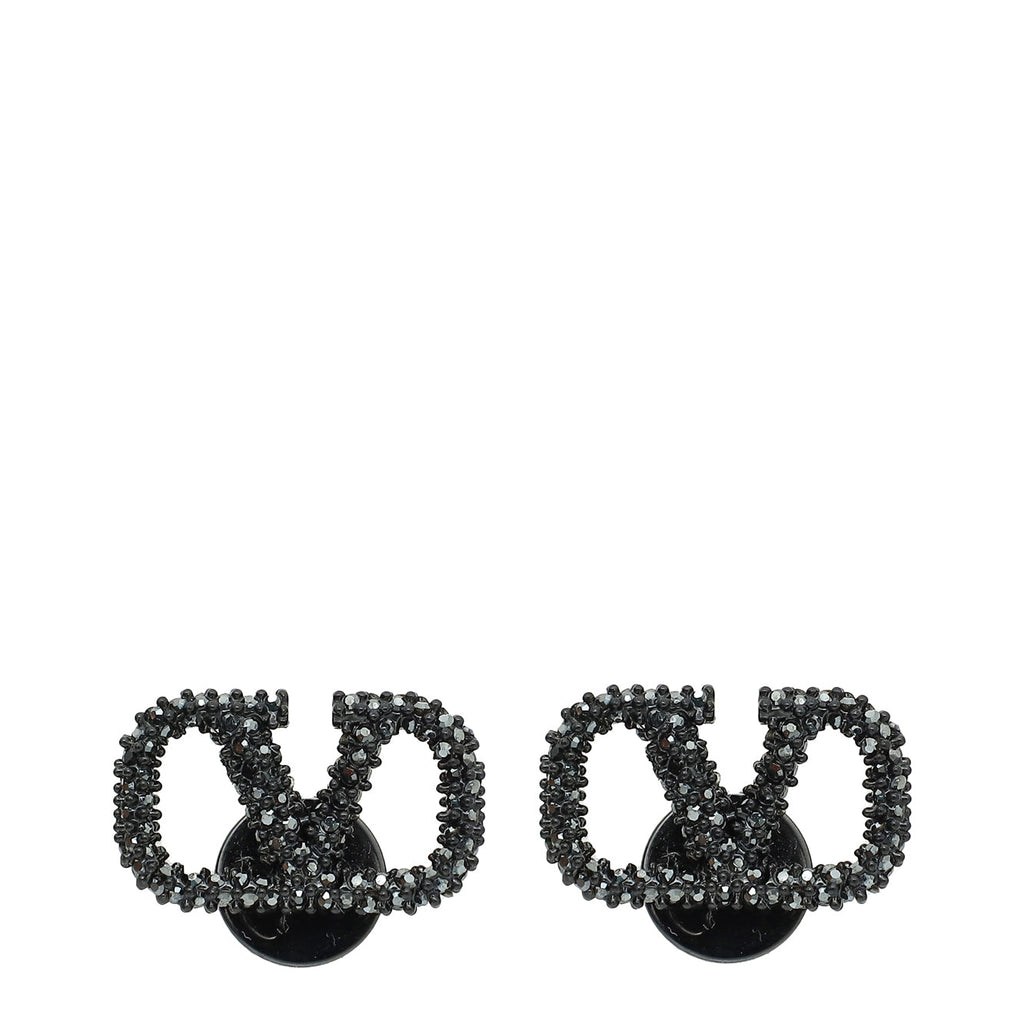 Valentino Black Vlogo Strass Stud Earrings
