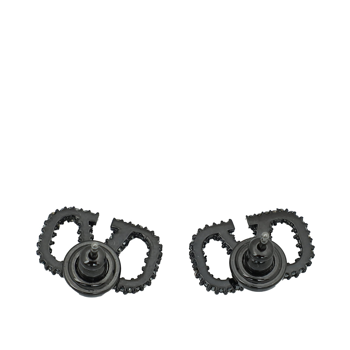 Valentino Black Vlogo Strass Stud Earrings
