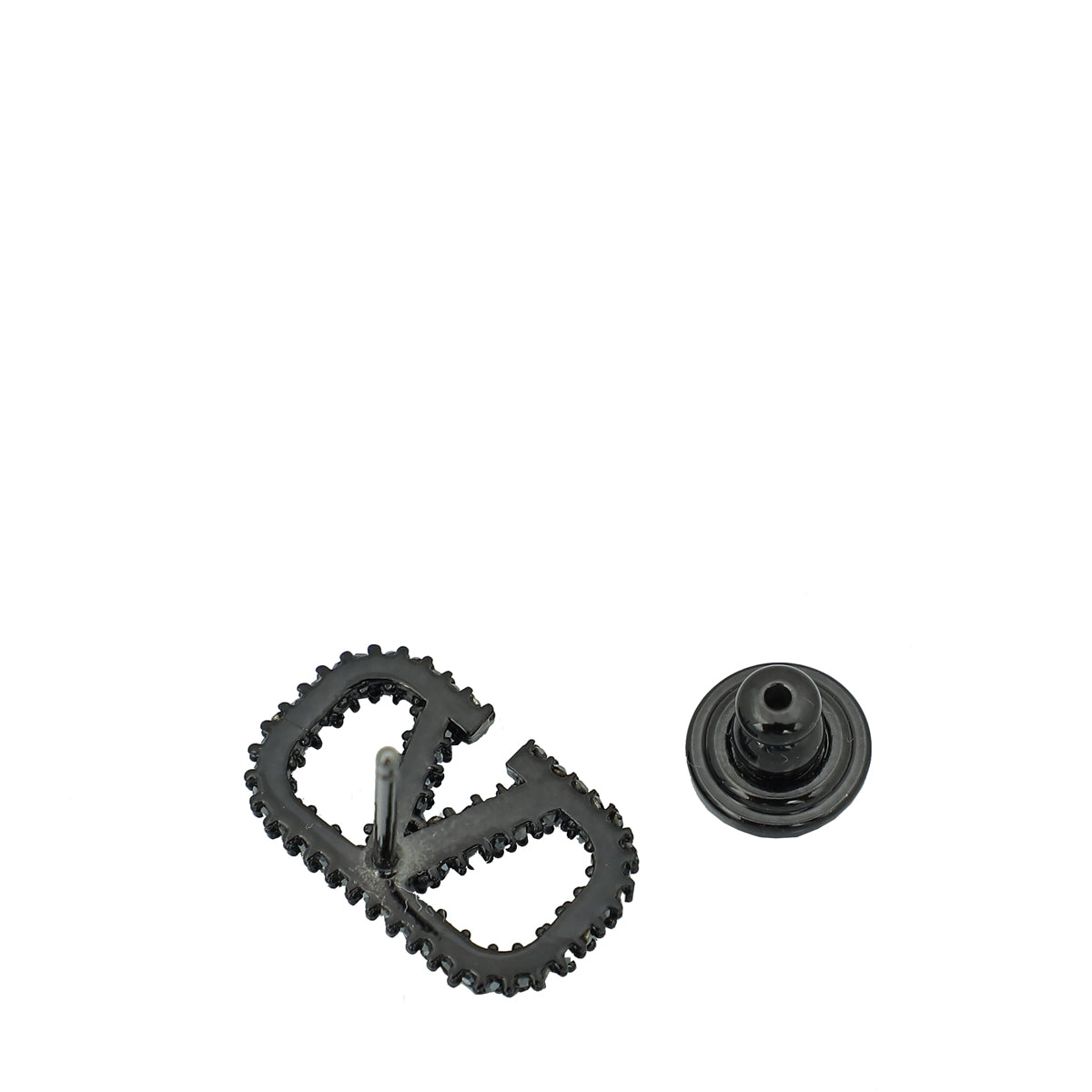 Valentino Black Vlogo Strass Stud Earrings