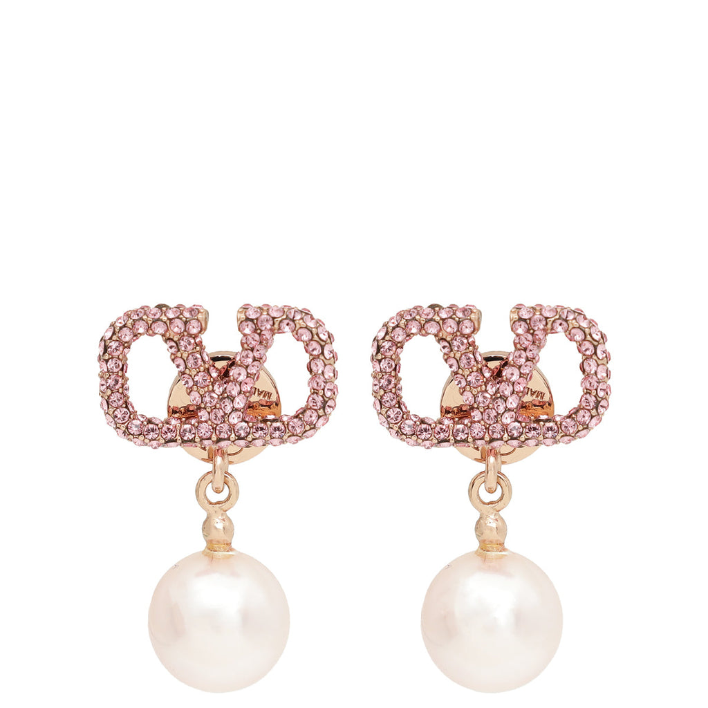 Valentino Rose Gold VLogo Signature Earrings W/ Pearl