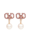 Valentino Rose Gold VLogo Signature Earrings W/ Pearl