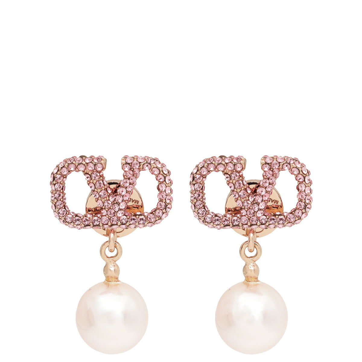 Valentino Rose Gold VLogo Signature Earrings W/ Pearl