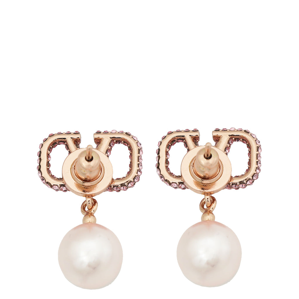 Valentino Rose Gold VLogo Signature Earrings W/ Pearl