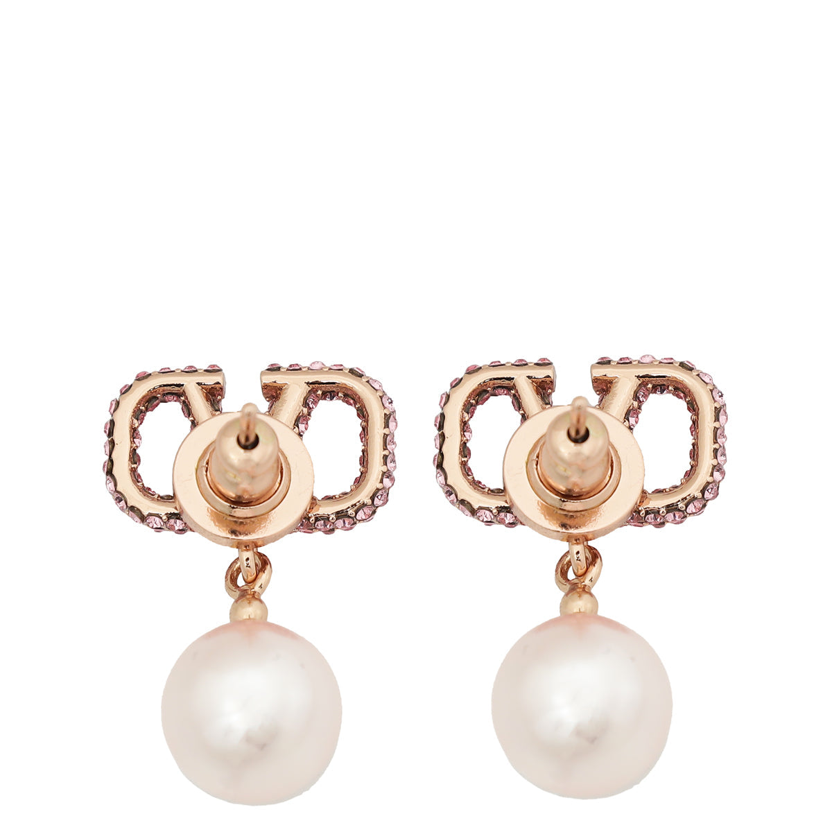 Valentino Rose Gold VLogo Signature Earrings W/ Pearl