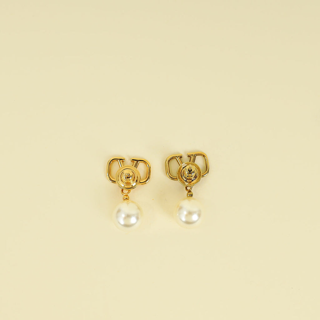 Valentino White Vlogo Pearl Drop Earrings