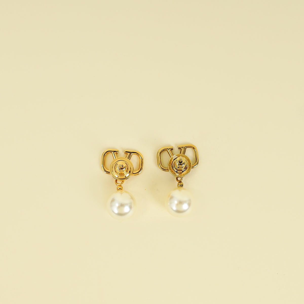 Valentino White Vlogo Pearl Drop Earrings