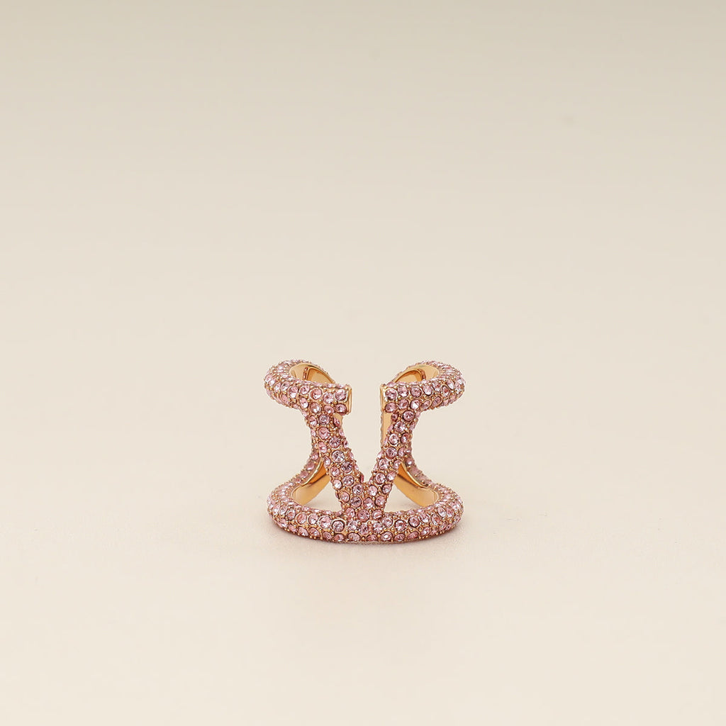 Valentino Gold VLogo Crystal Signature Ring 54