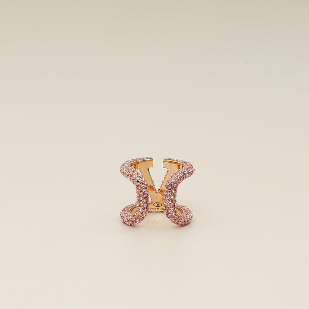 Valentino Gold VLogo Crystal Signature Ring 54