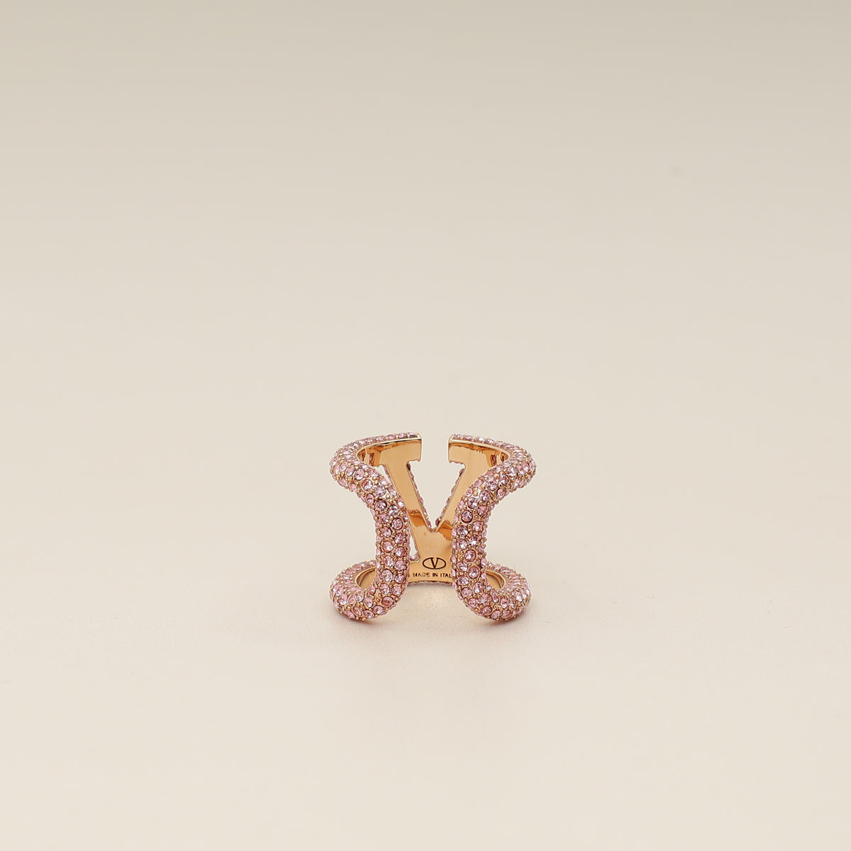 Valentino Gold VLogo Crystal Signature Ring 54