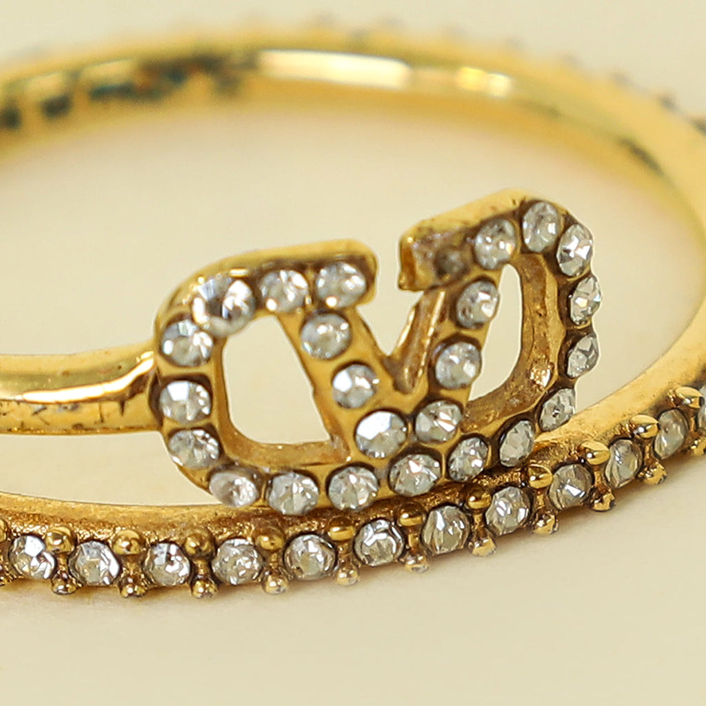 Valentino Gold VLOGO Signature Metal and Swarovski® Crystal Ring