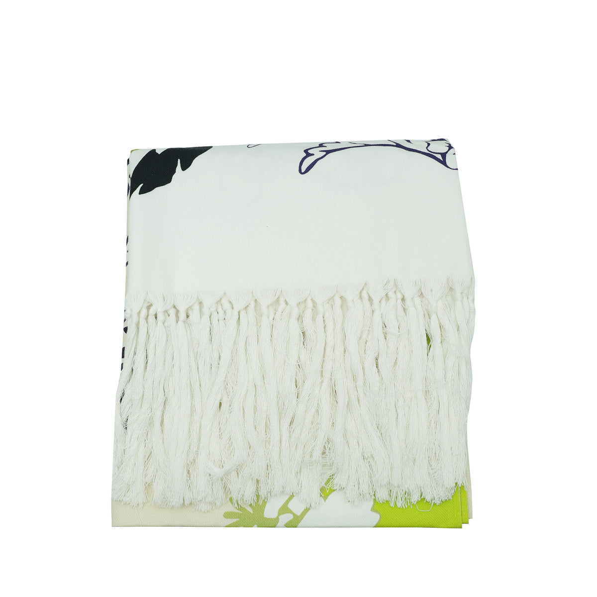 Valentino White Multicolor Fringed Floral Print Cotton-Twill Stole Scarf