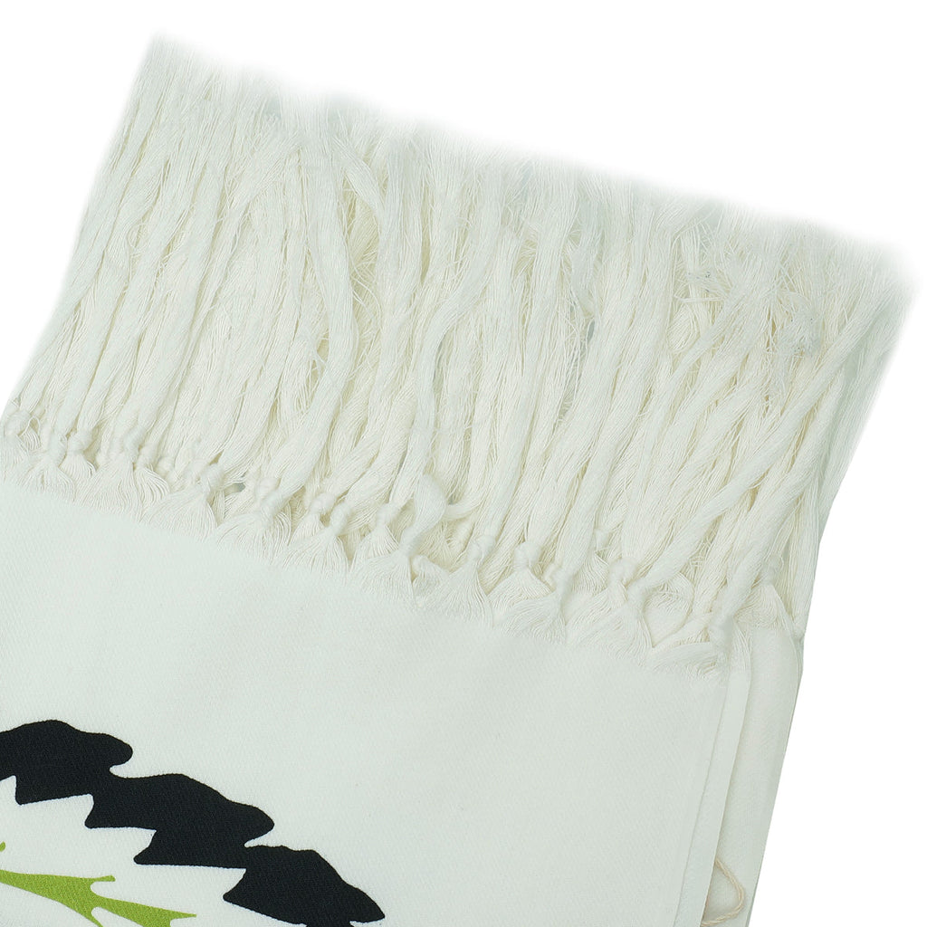 Valentino White Multicolor Fringed Floral Print Cotton-Twill Stole Scarf