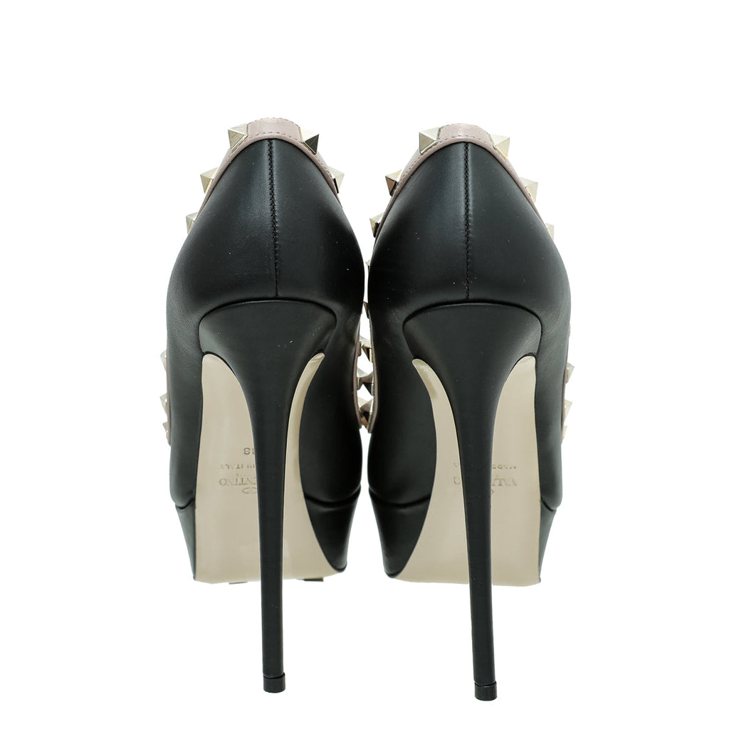 Valentino Bicolor Rockstud Crisscross Peep Toe Platform Pumps 38