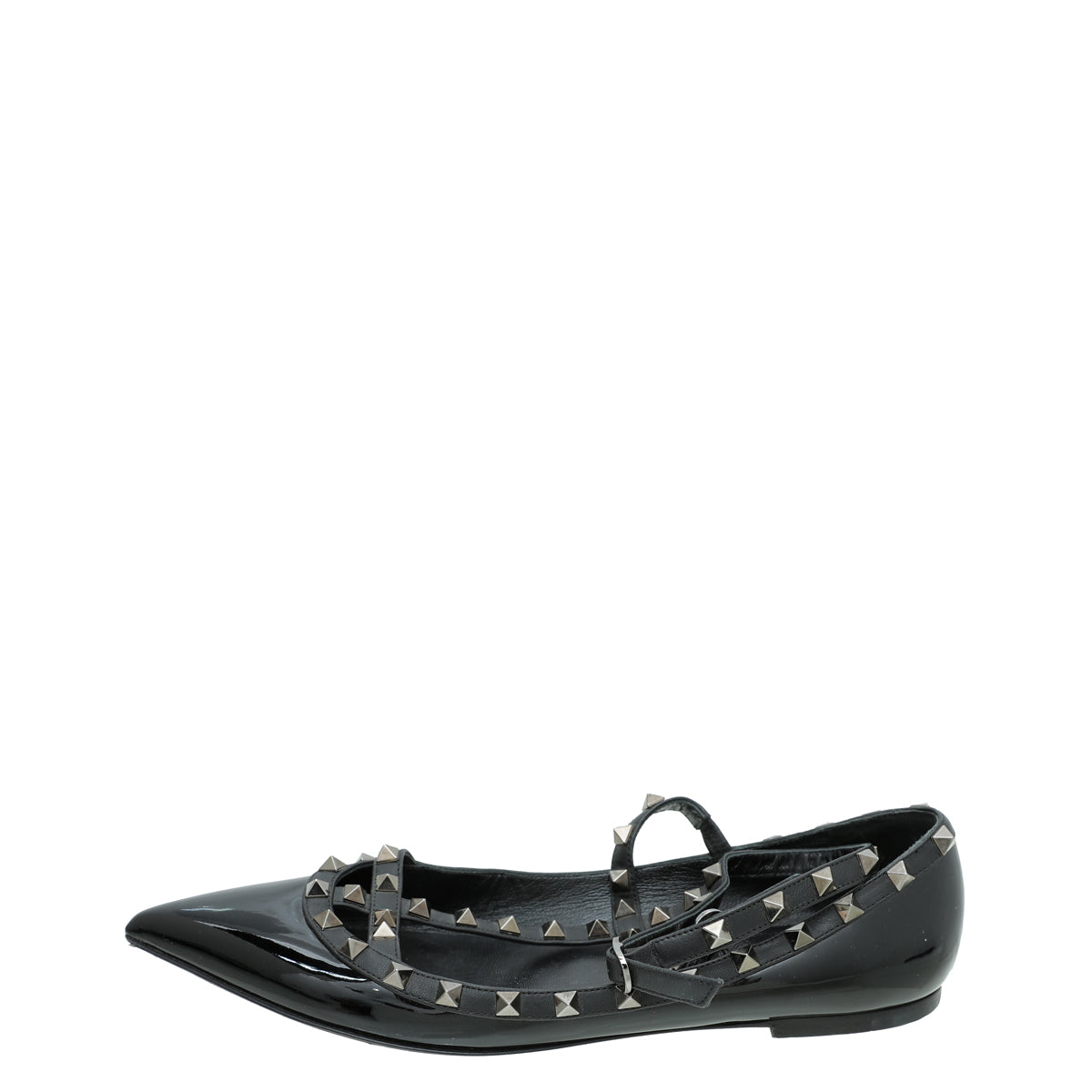 Valentino Black Rockstud Caged Ankle Strap Flat Ballerina 41
