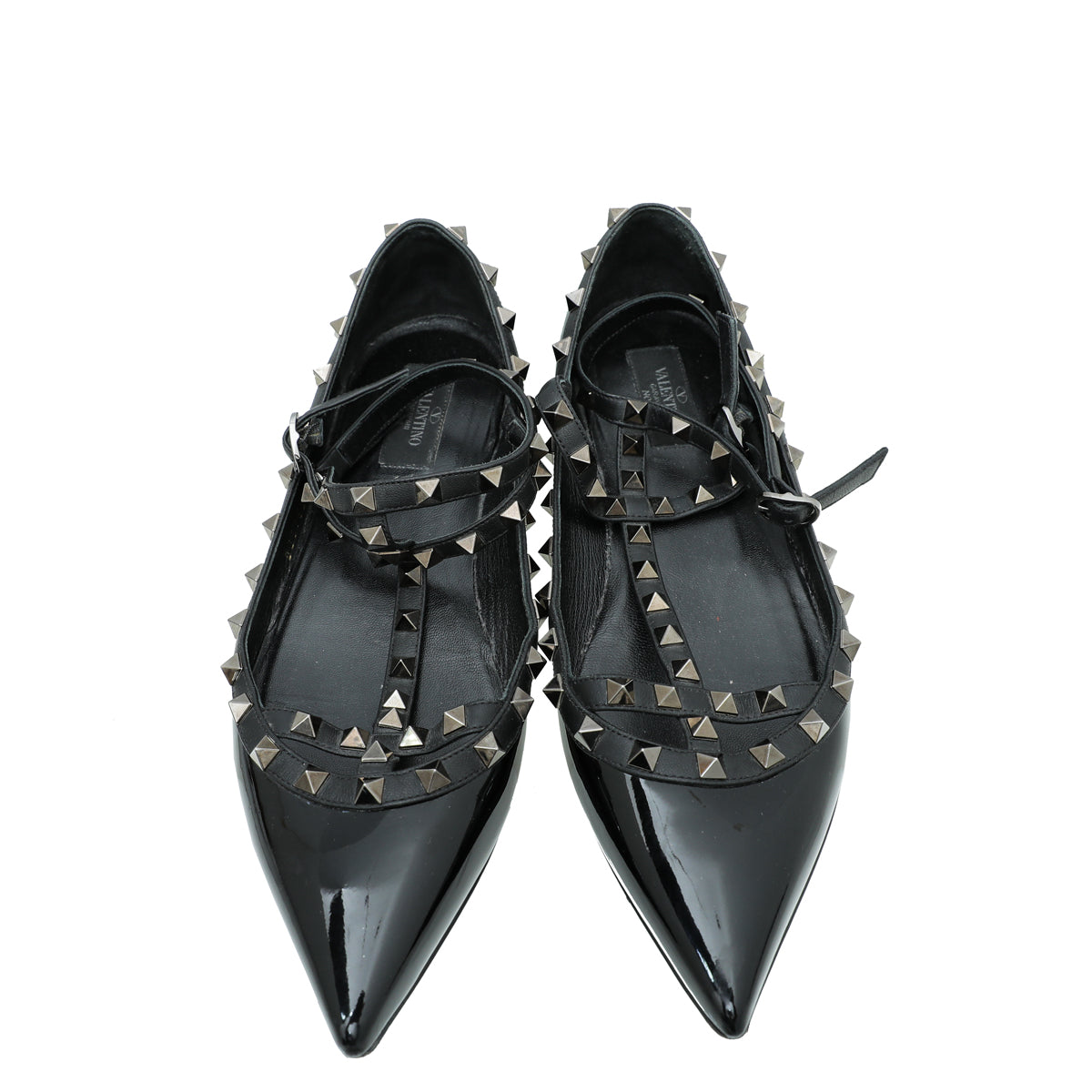 Valentino Black Rockstud Caged Ankle Strap Flat Ballerina 41